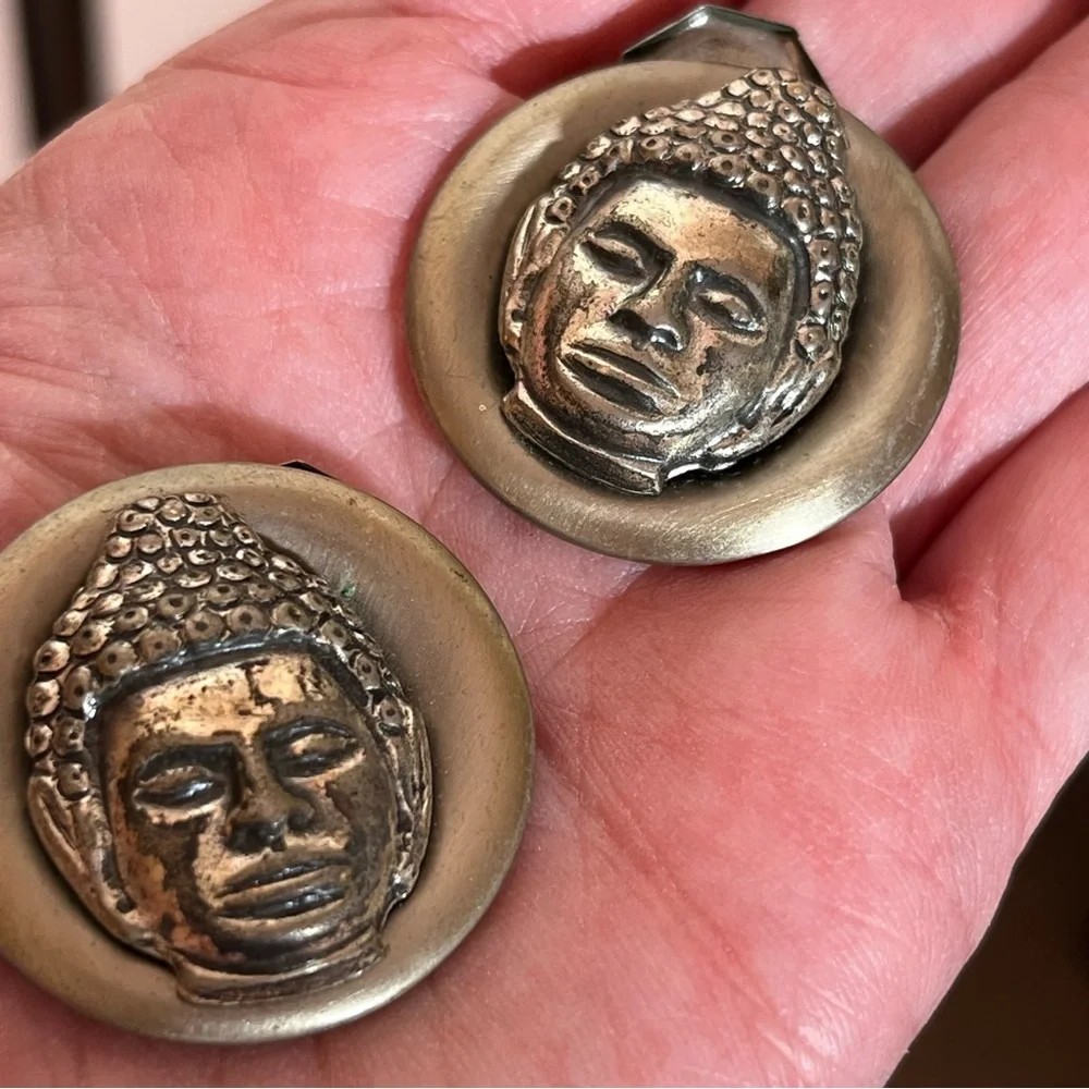 Vintage 1960 70 MCM Thailand Buddha Silver cosplay Oversized Art deco Cufflinks